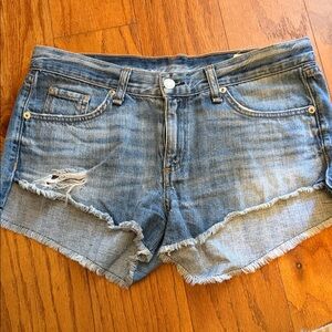 rag & bone Light Blue Frayed Jean Shorts